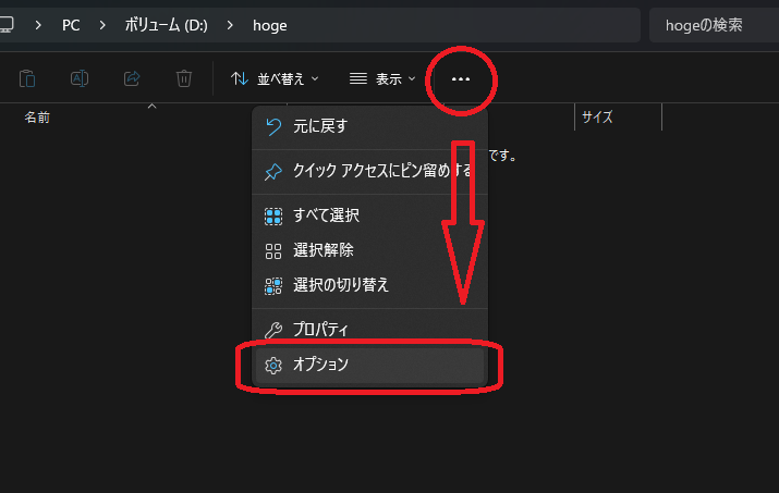 エクスプローラーのオプション